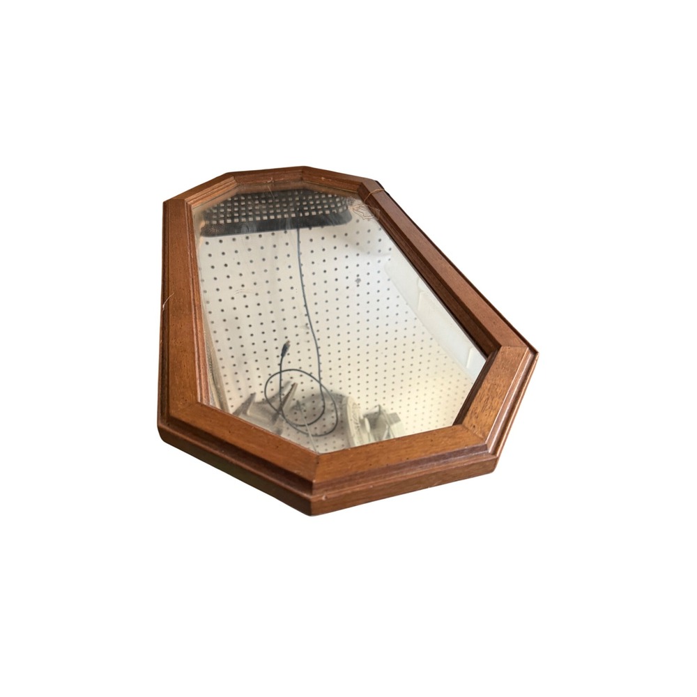 Vintage Octagon Wood Wall Mirror Mid Century Modern Brown Geometric 22.5x12.5